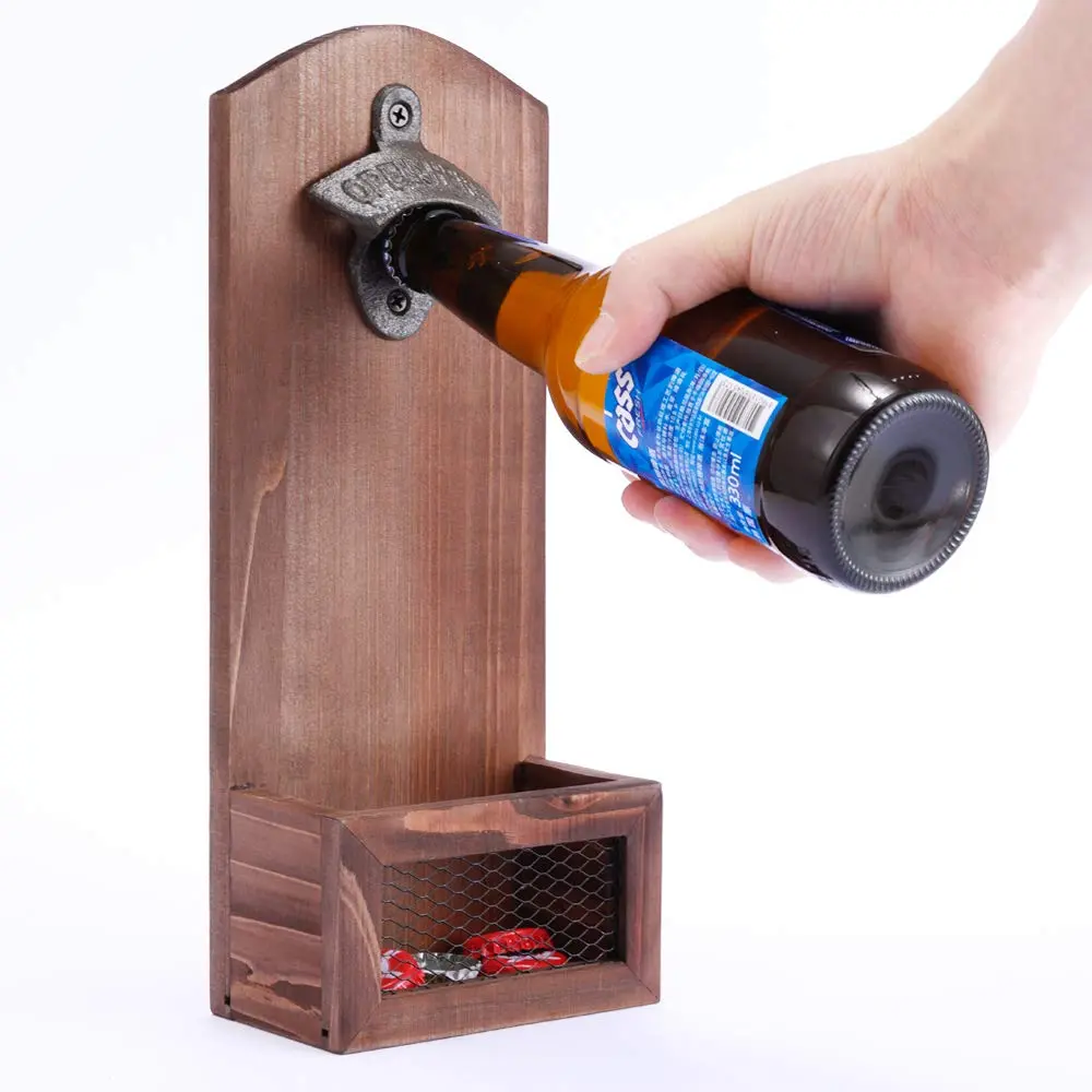 Arola Vintage Wooden Wall Mounted Bottle Opener | Cap Collector & Bar Decor (70-120 chars) - view 4