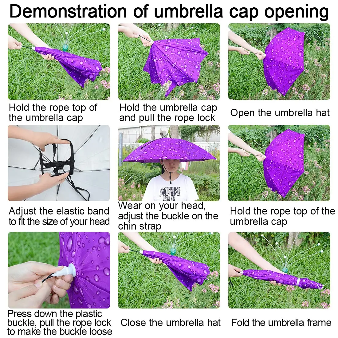 NEW-Vi Umbrella Hat, 25 inch Hands Free Umbrella Cap for Adults and Kids | Portable, Adjustable, Sun & Rain Protection - view 3