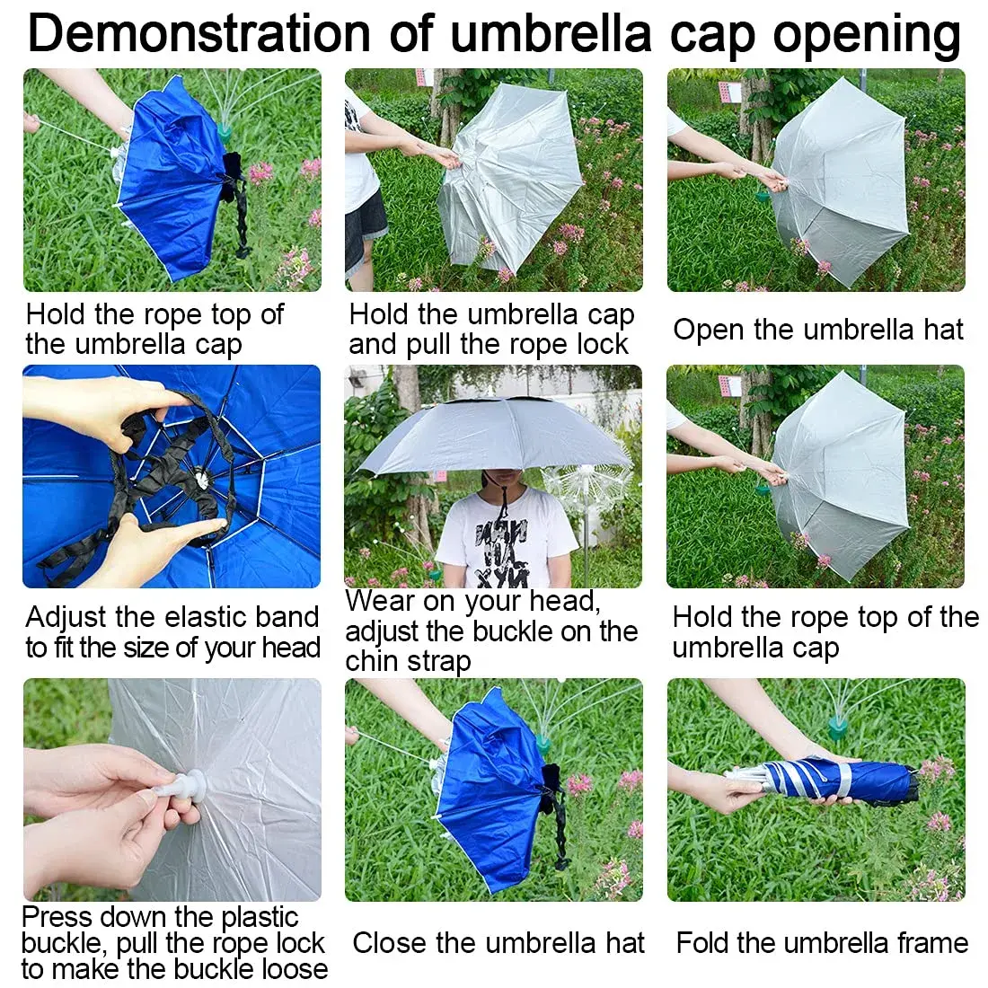 NEW-Vi Umbrella Hat 96cm (37.4") Diameter | Hands-Free Sun & Rain Protection - view 3