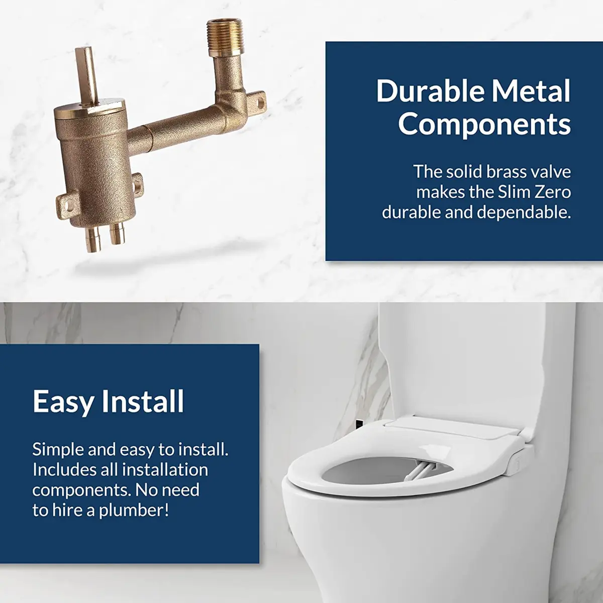 Bio Bidet Slim Zero Non Electric Bidet Toilet Seat Elongated | Dual Nozzles, White, Low Profile - view 5