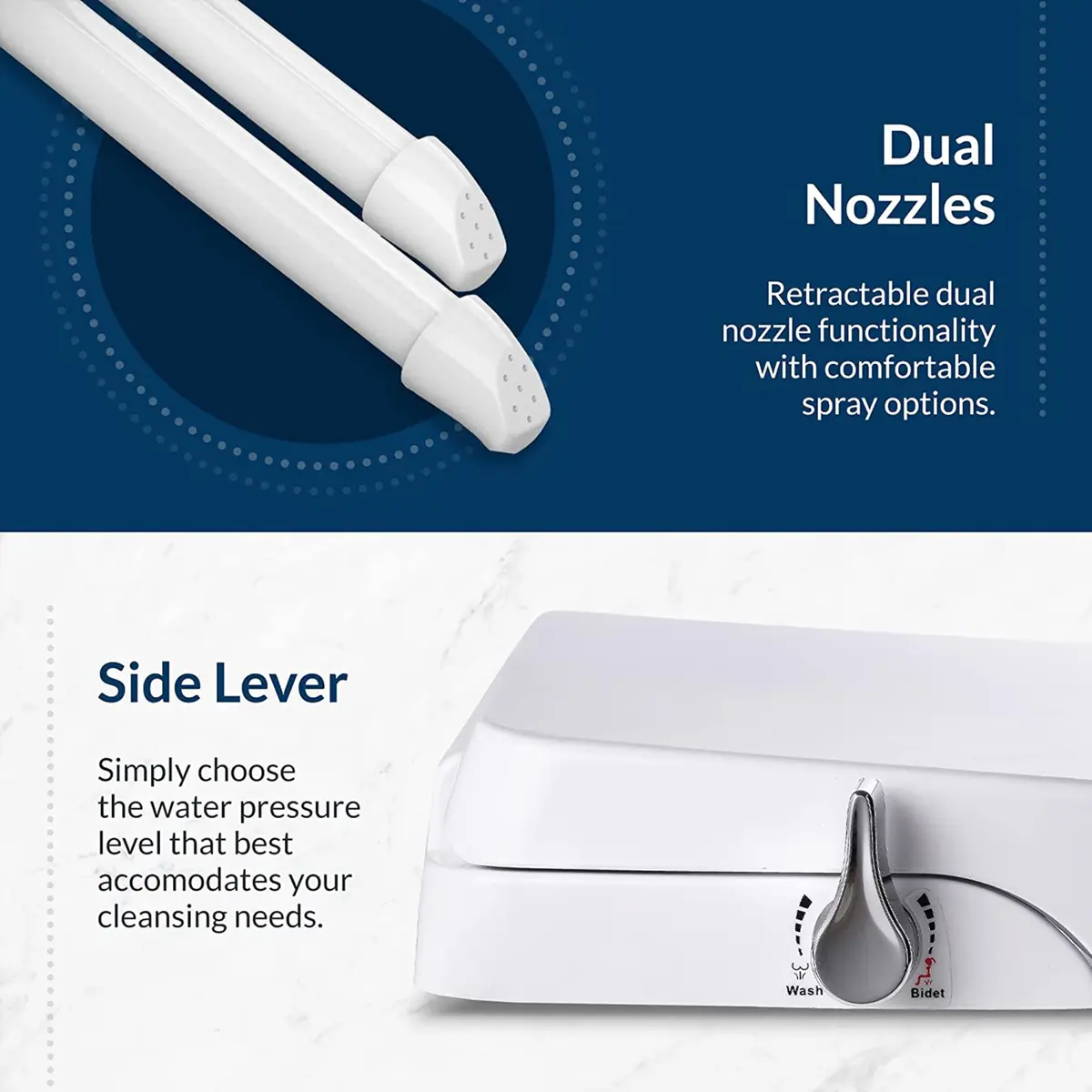 Bio Bidet Slim Zero Non Electric Bidet Toilet Seat Elongated | Dual Nozzles, White, Low Profile - view 3