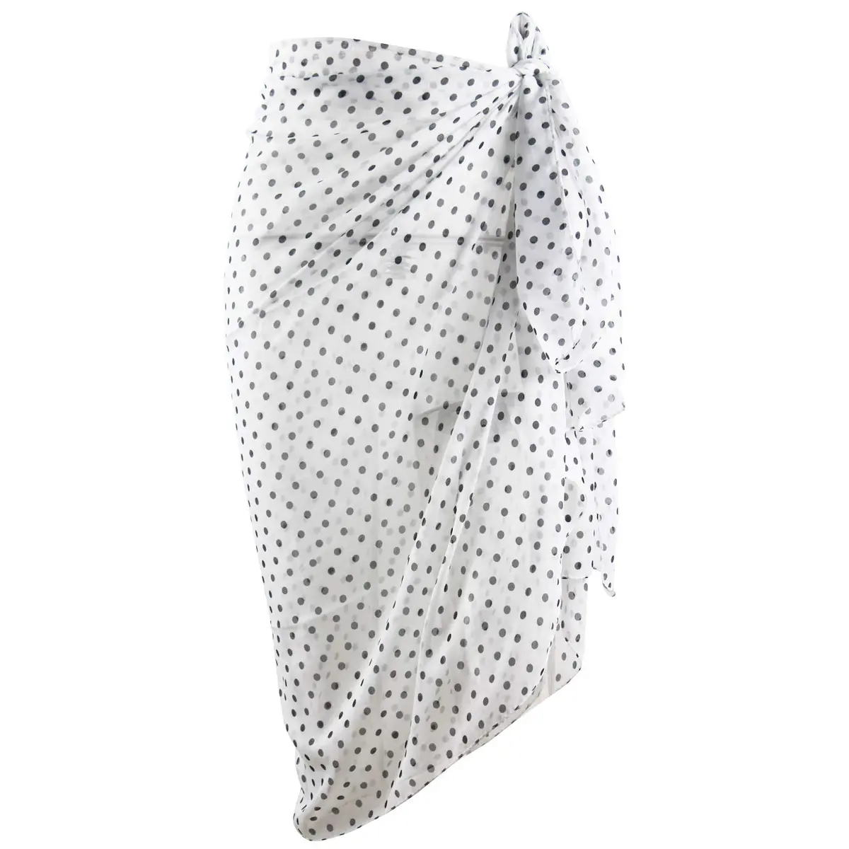 Block Garden Women's Swimsuit Cover up Sarong S07 White W Black Polka Dot | Lightweight Chiffon Beach Wrap - main product image