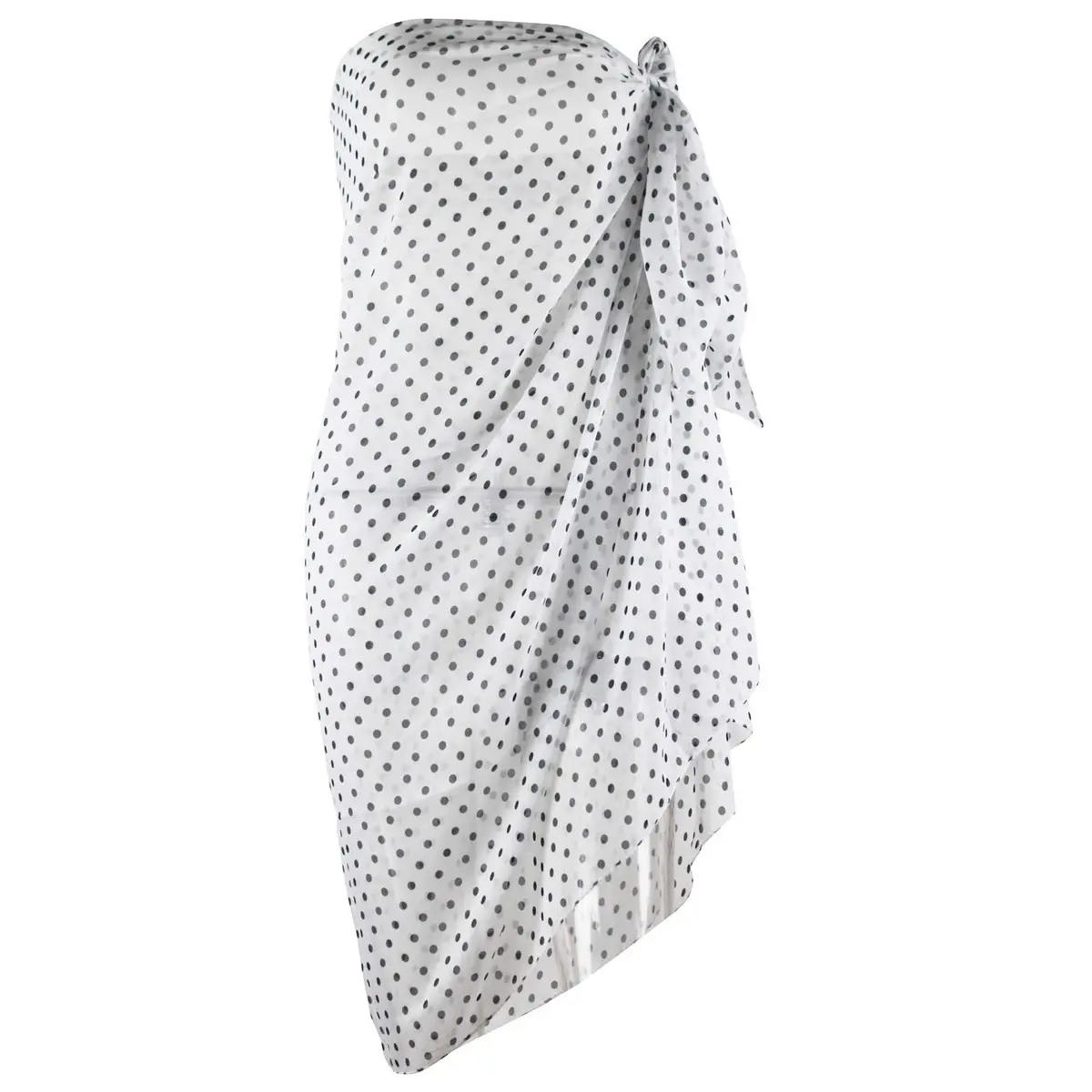 Block Garden Women's Swimsuit Cover up Sarong S07 White W Black Polka Dot | Lightweight Chiffon Beach Wrap - view 2