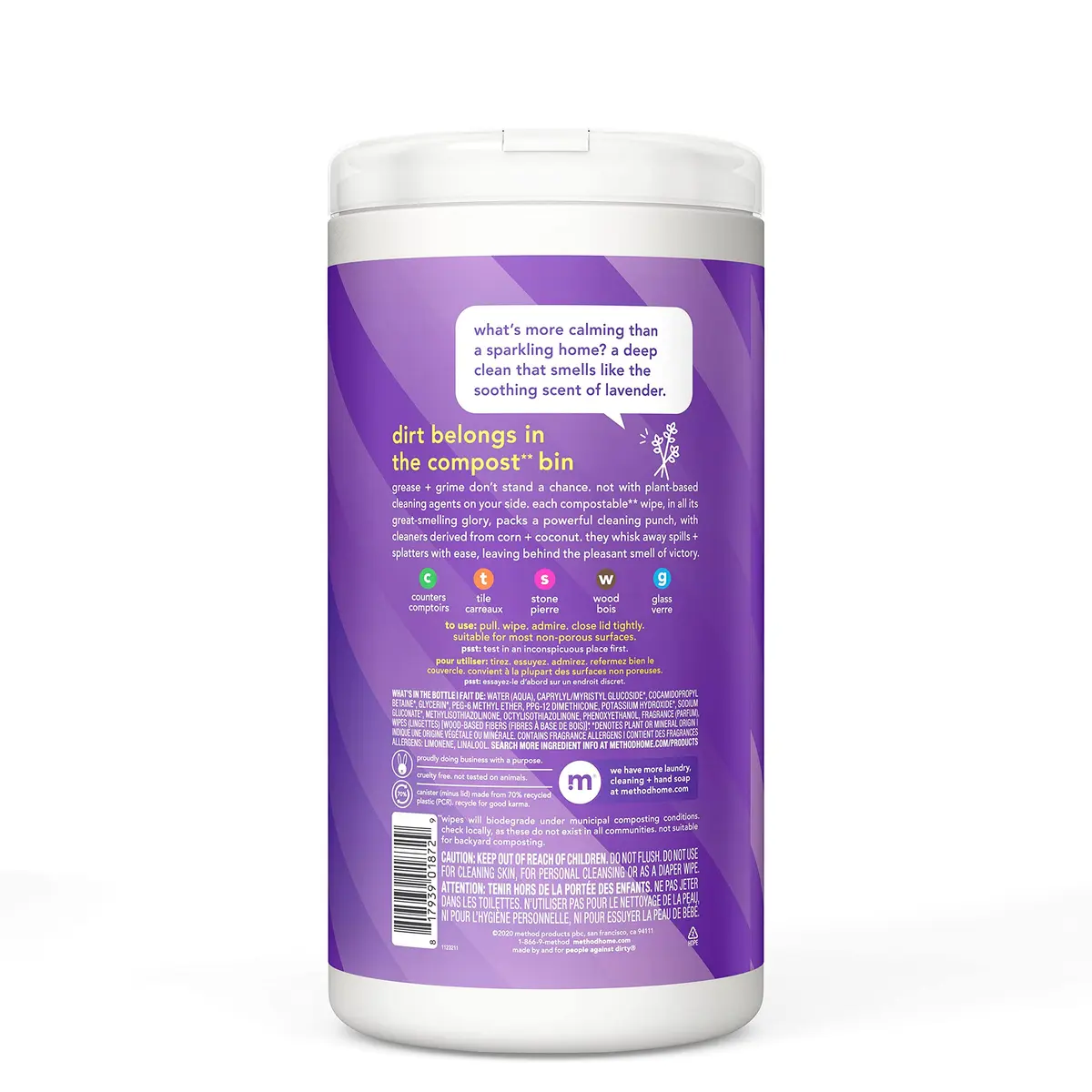 Method All-Purpose Cleaning Wipes, French Lavender, 70 Count | Compostable, Plant-Based, 3 Pack - view 2