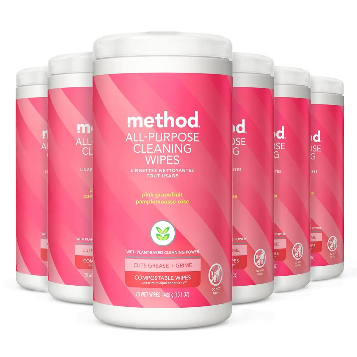 Method All-Purpose Cleaning Wipes, Pink Grapefruit, 70 Count | Compostable, Plant-Based Formula - main product image