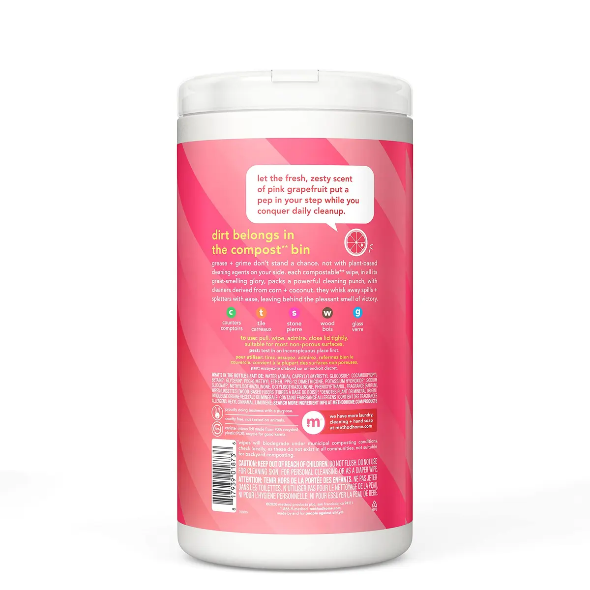 Method All-Purpose Cleaning Wipes, Pink Grapefruit, 70 Count | Compostable, Plant-Based Formula - view 2