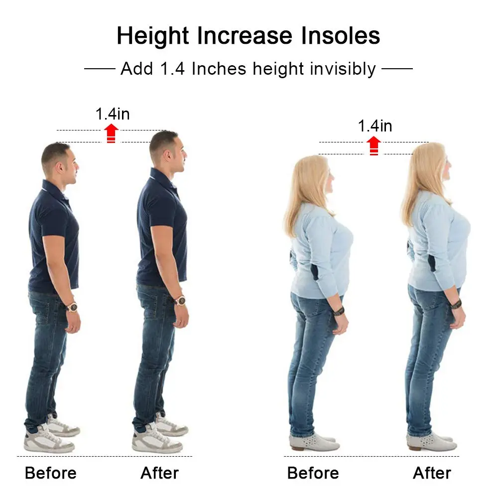 SQHT Height Increase Insoles - Gel Shoe Heel Lift Inserts & Pads | 1.4 Inch Height Boost for Men & Women - main product image