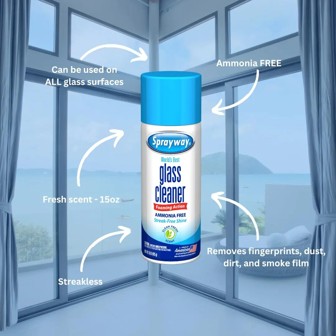 Sprayway Ammonia-Free Glass Cleaner Foaming Aerosol 450ml (15 Fl Oz) | Streakless Shine - view 3