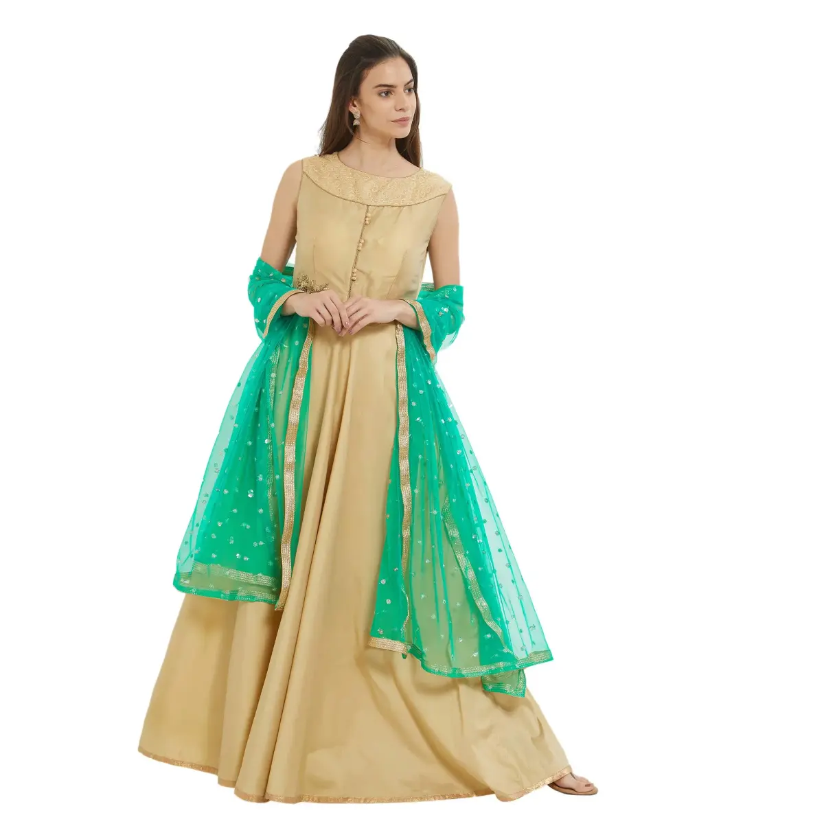 DUPATTA BAZAAR Embellished Green Net Dupatta 2.4m (7.87 ft) | Party & Festive Wear - view 4
