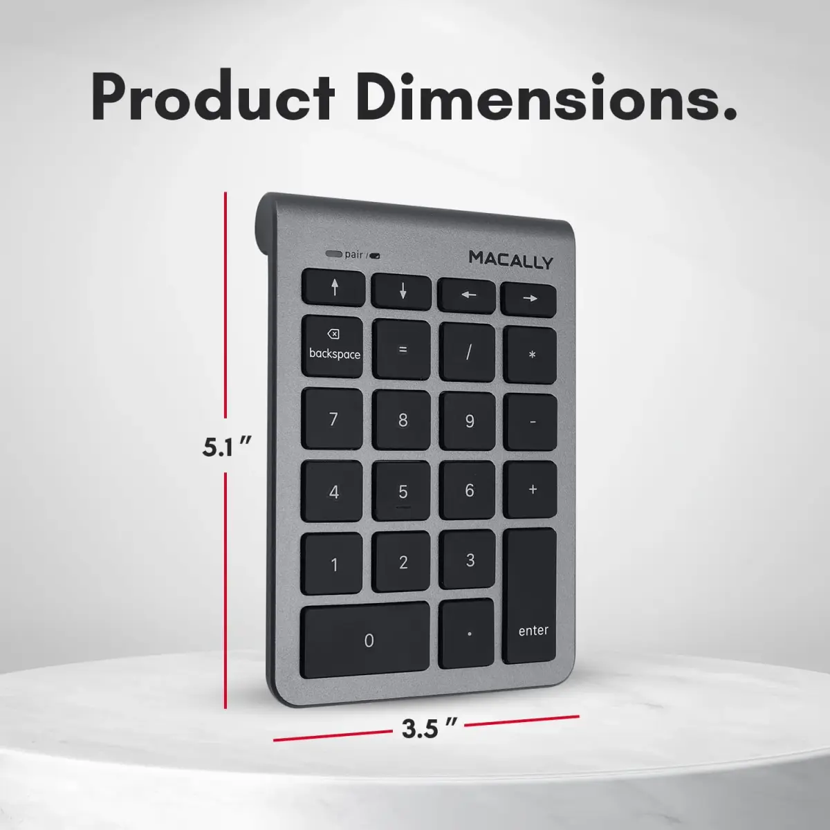 Macally BTNUMKEY22 Bluetooth Number Pad for Laptop - Wireless Numeric Keypad with Arrow Keys & Function Keys - Space Grey (13.2cm x 9cm x 1.7cm) - view 7