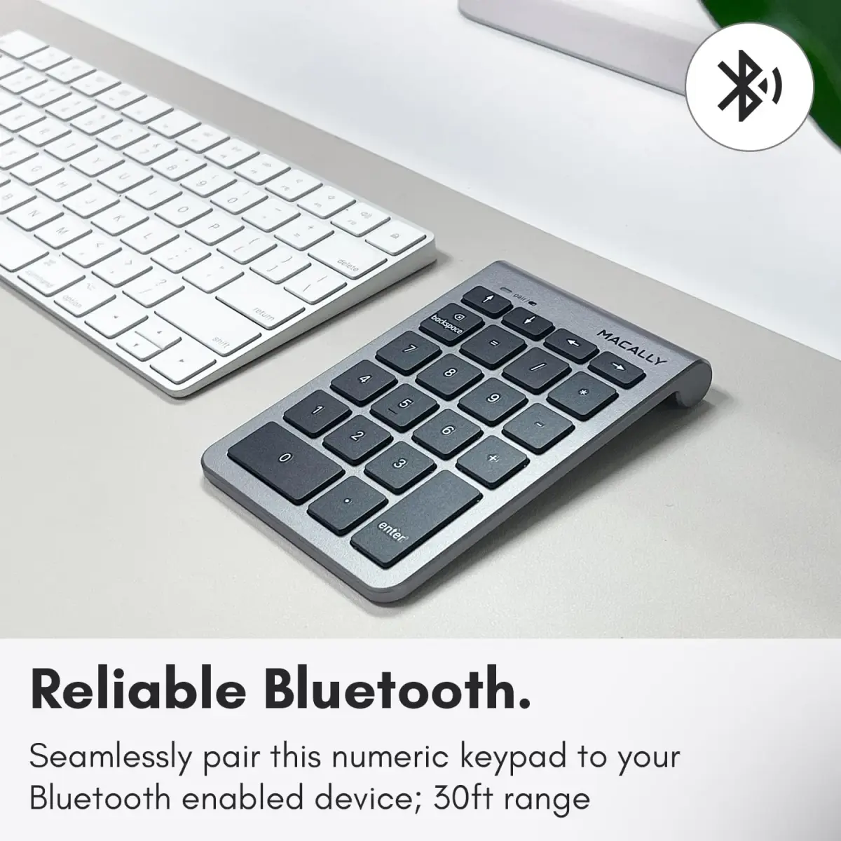 Macally BTNUMKEY22 Bluetooth Number Pad for Laptop - Wireless Numeric Keypad with Arrow Keys & Function Keys - Space Grey (13.2cm x 9cm x 1.7cm) - view 2