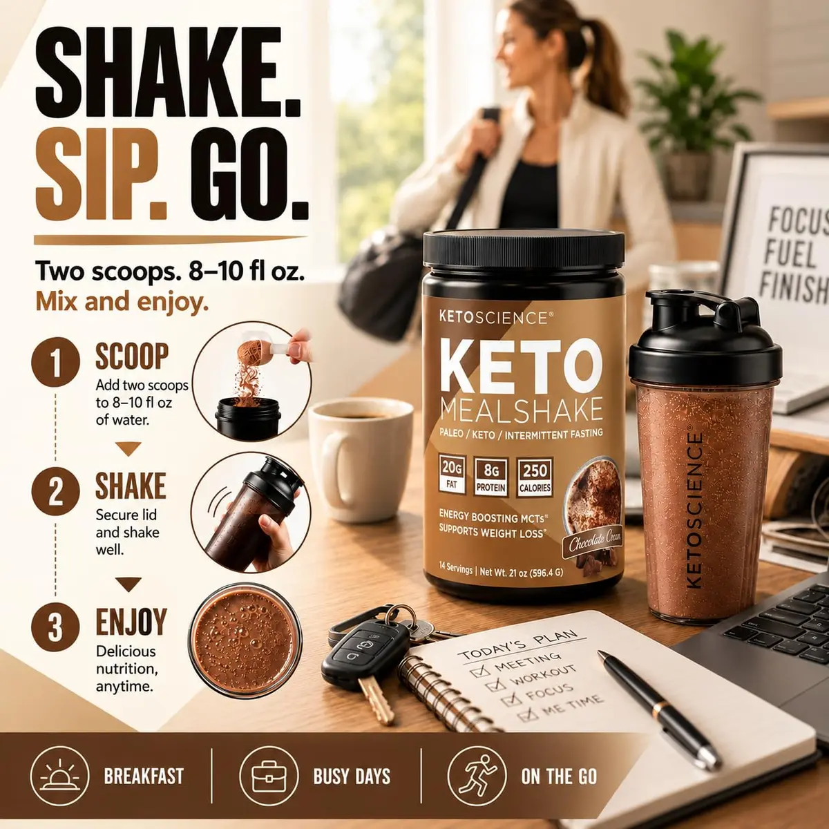 Keto Science Keto Shake Powder – Chocolate | Meal Replacement with MCT Oil & Collagen (20.49 oz) - view 5