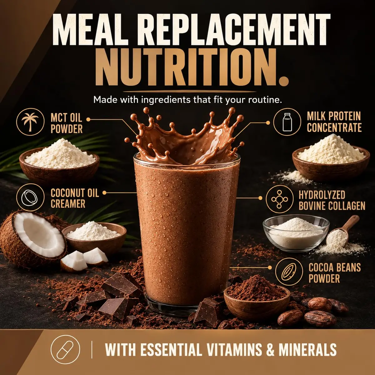Keto Science Keto Shake Powder – Chocolate | Meal Replacement with MCT Oil & Collagen (20.49 oz) - view 3