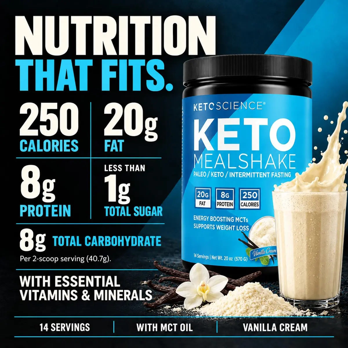Keto Science Ketogenic Meal Shake Vanilla 20.83oz | Supports Weight Loss & Keto Goals - view 5