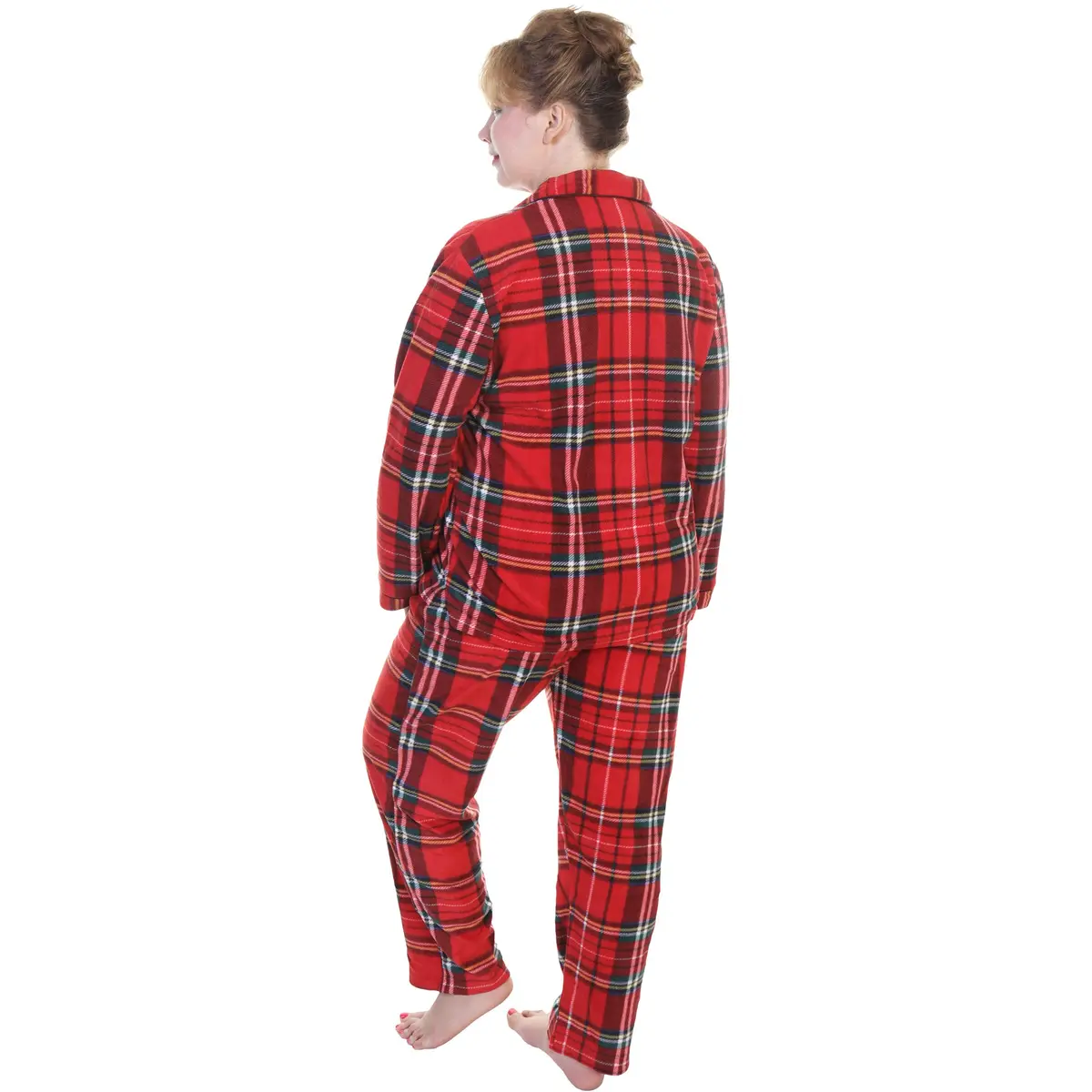 Angelina Women's Pajama Set Cozy Fleece with Notch Collar and Pockets | PJ56_L | Holiday Christmas Plaid - view 5