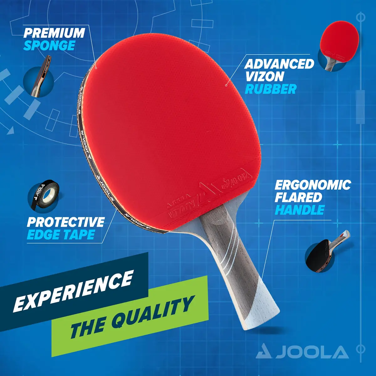 JOOLA Omega Speed Table Tennis Racket with Vizon Rubber & Flared Handle | 5-Ply Wood Blade - view 3