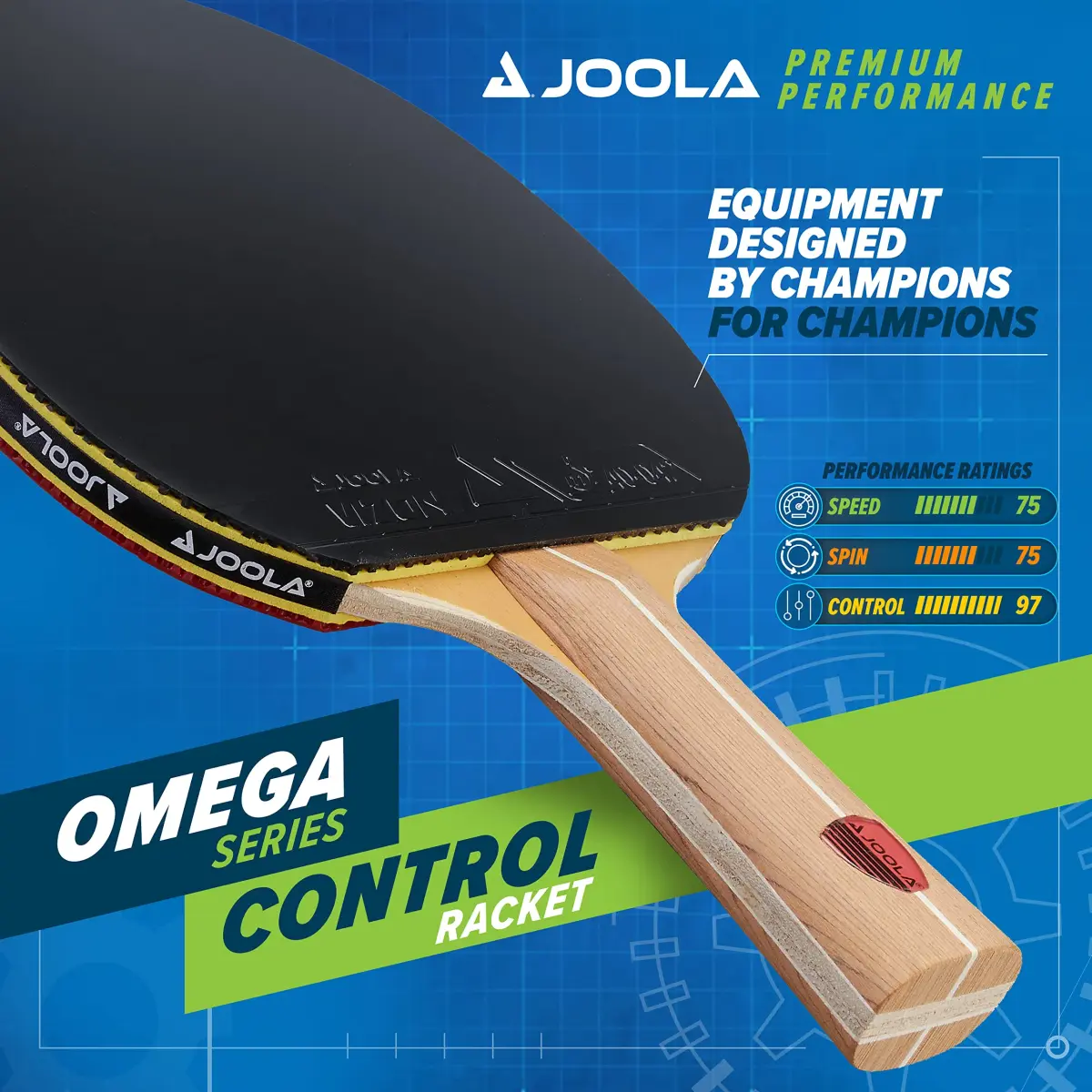 JOOLA Omega Control Table Tennis Racket | 5-Ply Wood Blade, Vizon Rubber, Flared Handle, 185g - view 2