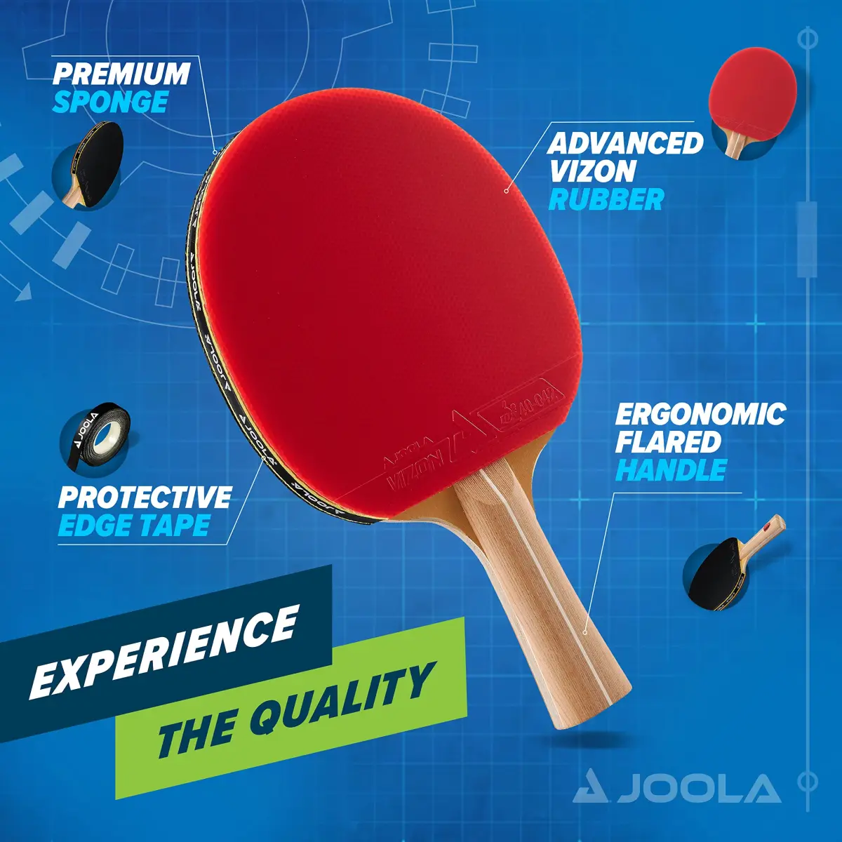 JOOLA Omega Control Table Tennis Racket | 5-Ply Wood Blade, Vizon Rubber, Flared Handle, 185g - view 3