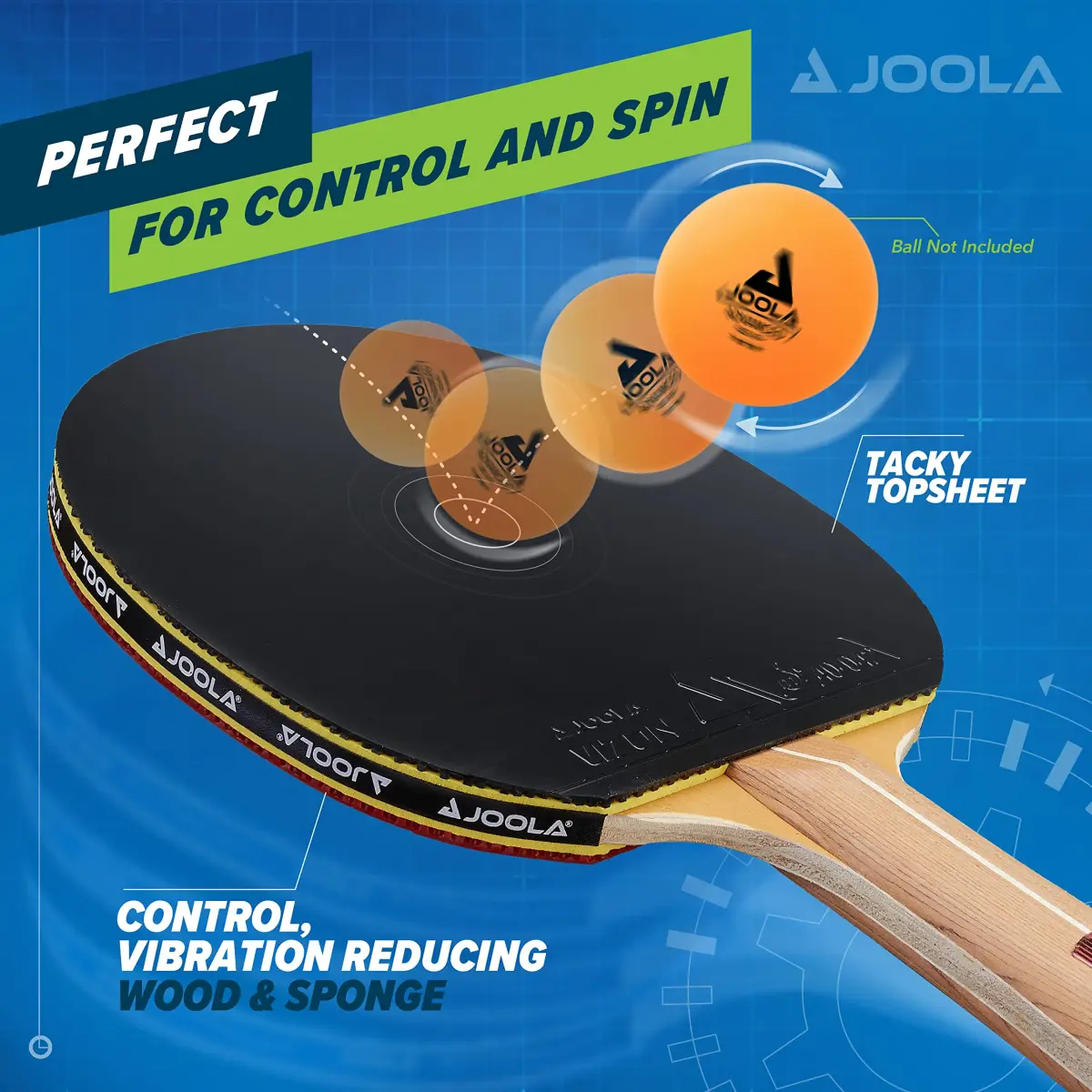 JOOLA Omega Control Table Tennis Racket | 5-Ply Wood Blade, Vizon Rubber, Flared Handle, 185g - view 4