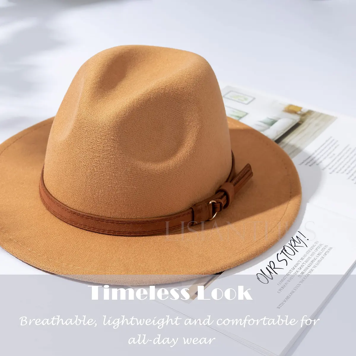 Lisianthus Vintage Wide Brim Fedora Hat Large | Breathable Cotton Blend, Adjustable Strap, Classic Style - view 5