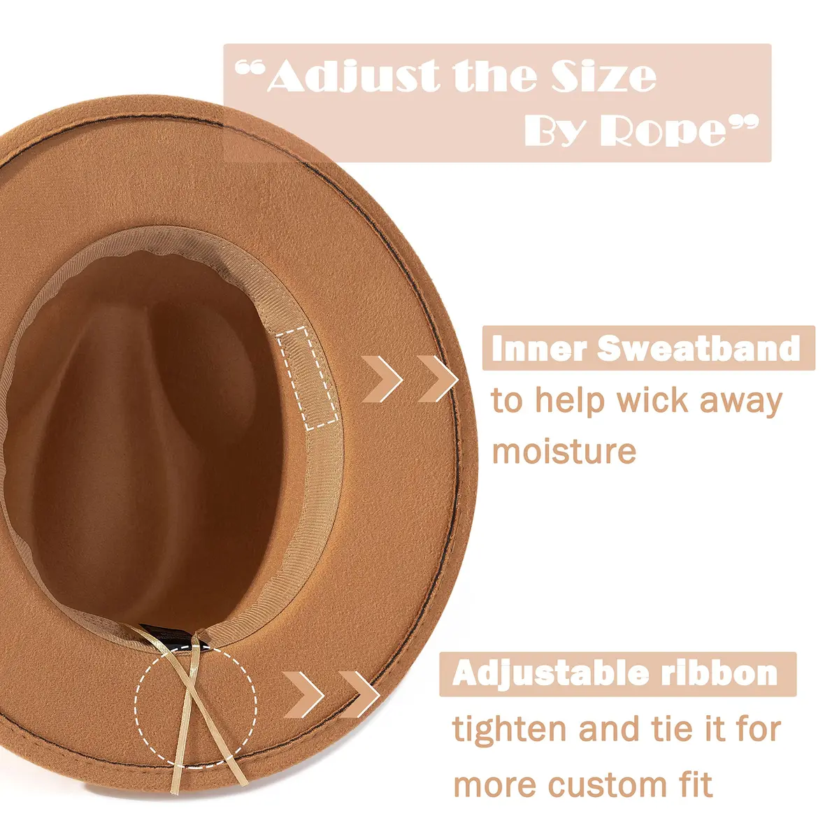 Lisianthus Vintage Wide Brim Fedora Hat Large | Breathable Cotton Blend, Adjustable Strap, Classic Style - view 4
