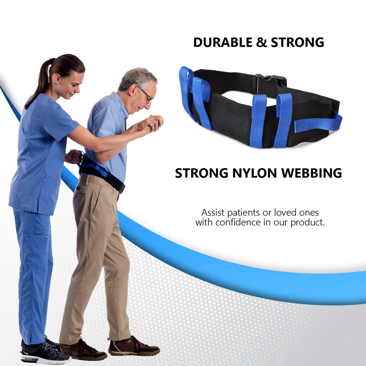 NYOrtho Transfer Gait Belt with 6 Heavy Handles (25 Pack) | Adjustable 28-55" Waist, Blue - view 2