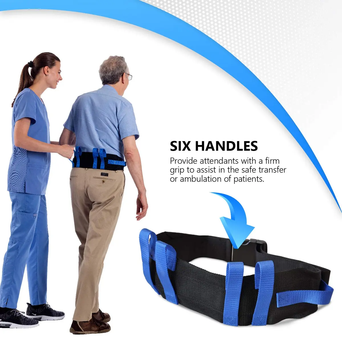 NYOrtho Transfer Gait Belt with 6 Heavy Handles (25 Pack) | Adjustable 28-55" Waist, Blue - view 3