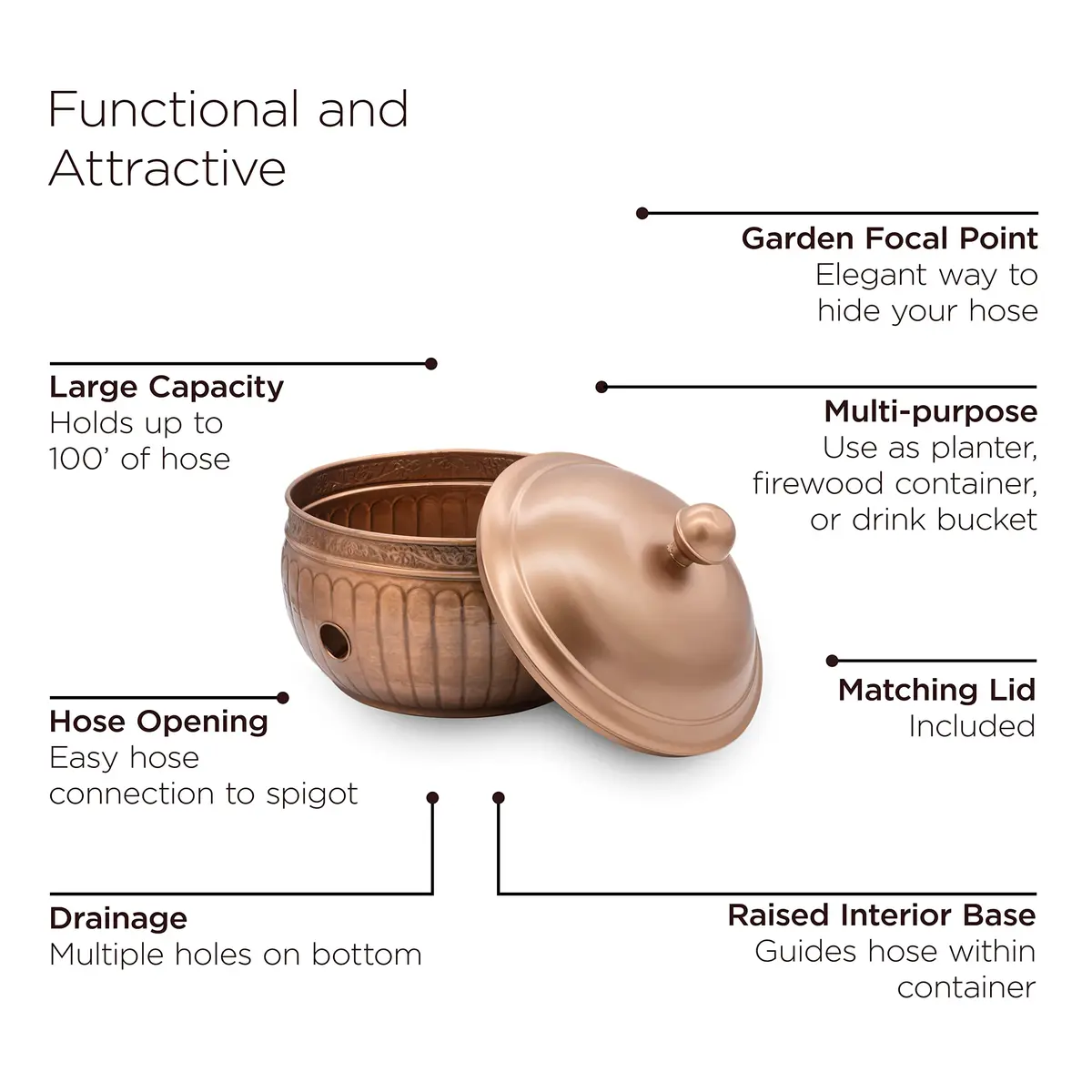 Good Directions La Jolla Hose Pot with Lid - Copper Finish | Garden Hose Storage & Decor (100-150 characters) - view 5