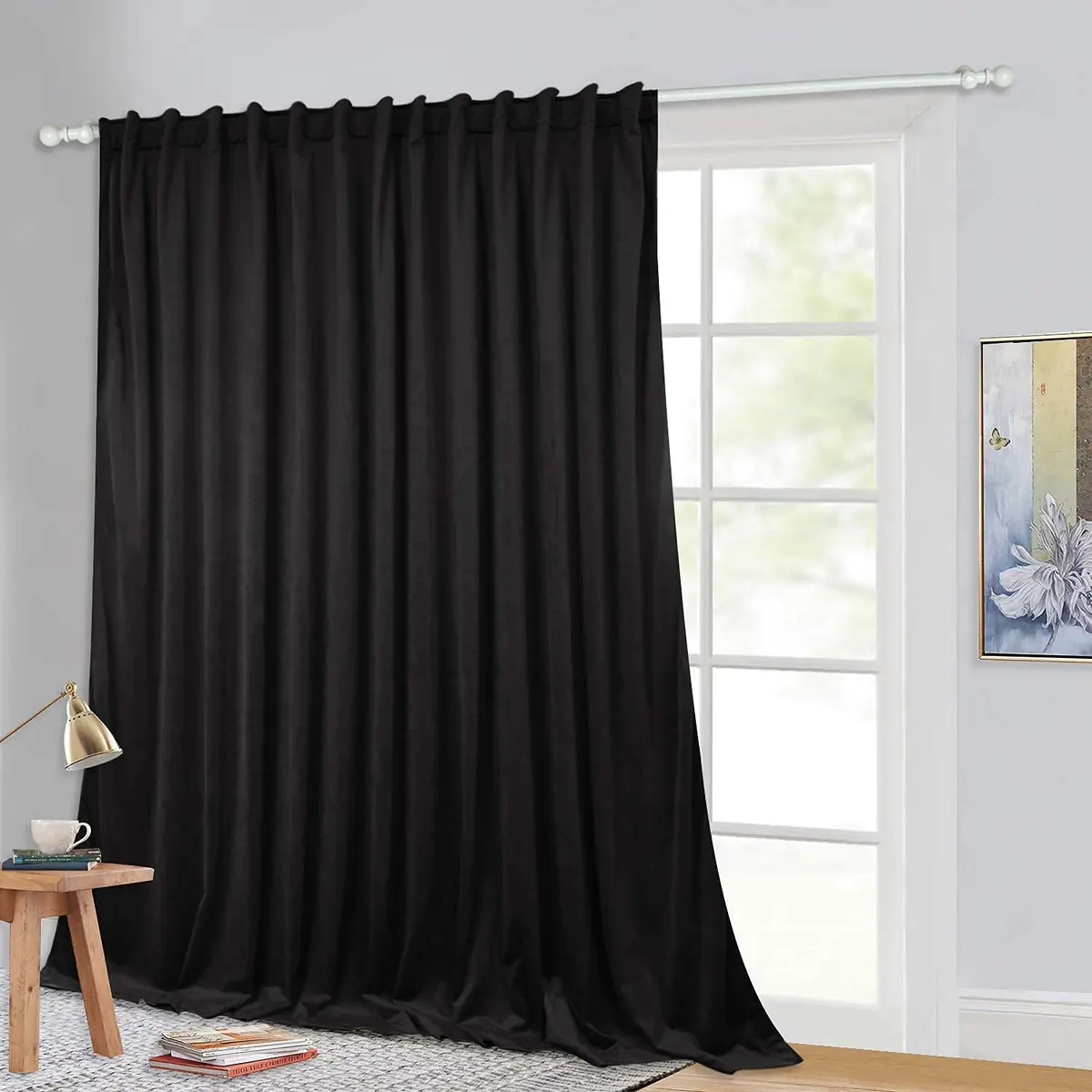 StangH Black Velvet Curtains for Room Divider W100 x L84 | Luxurious Sound-Absorbing Decor - main product image