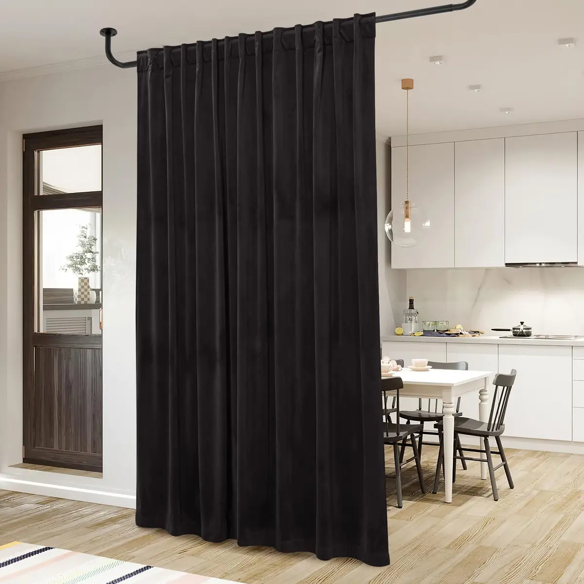 StangH Black Velvet Curtains for Room Divider W100 x L84 | Luxurious Sound-Absorbing Decor - view 2