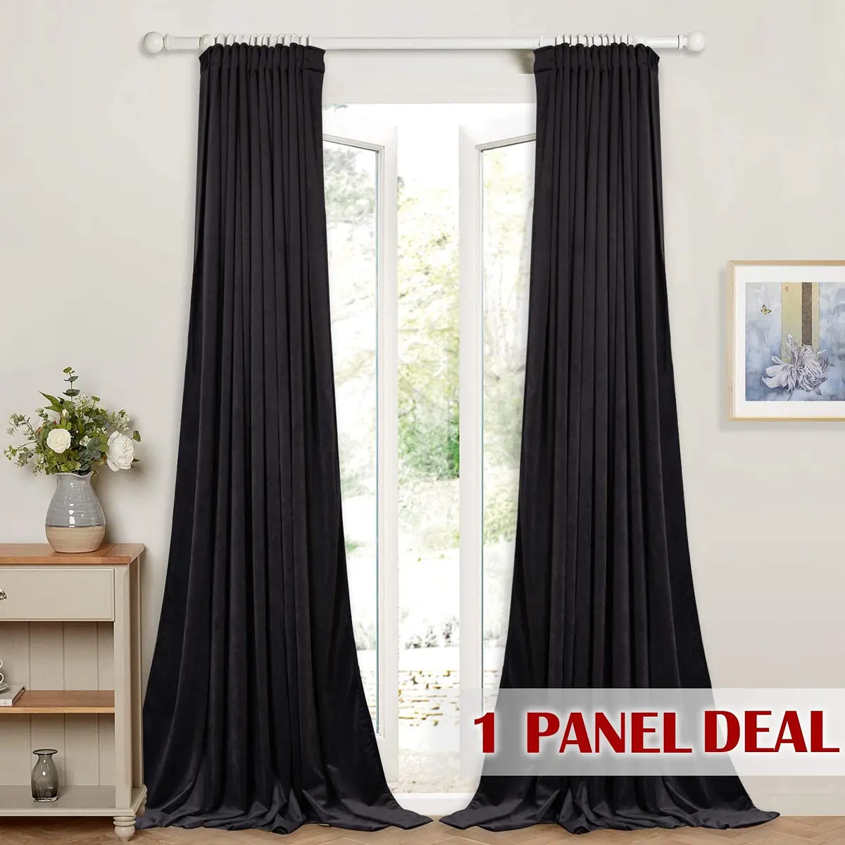 StangH Black Velvet Curtains for Room Divider W100 x L84 | Luxurious Sound-Absorbing Decor - view 3