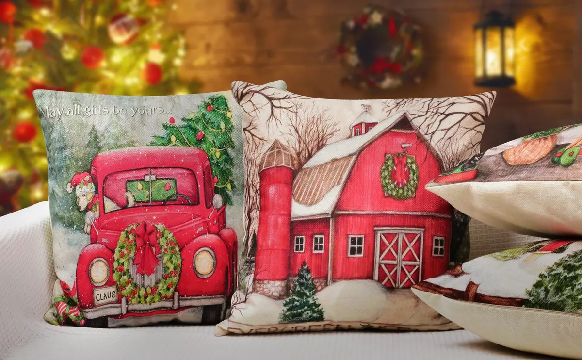 Hlonon Christmas Pillow Covers 18 x 18 Inches Set of 4 | Xmas Series Zippered Square Pillowcase - view 5
