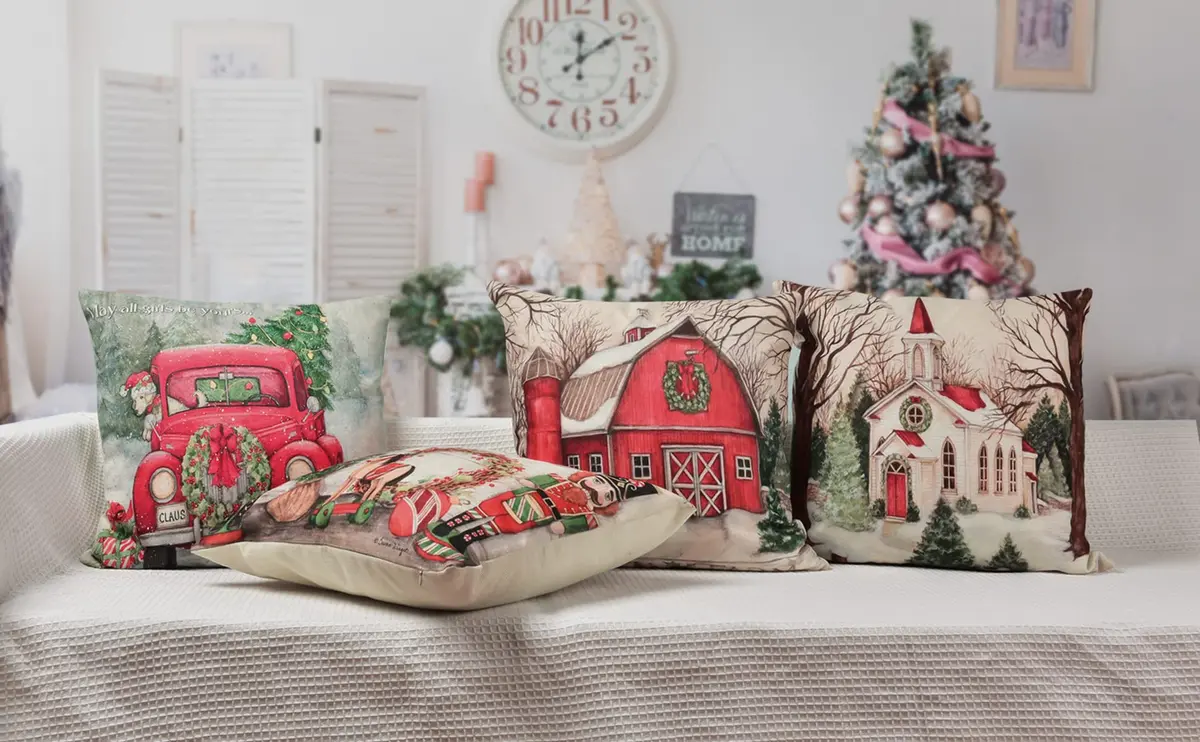 Hlonon Christmas Pillow Covers 18 x 18 Inches Set of 4 | Xmas Series Zippered Square Pillowcase - view 6