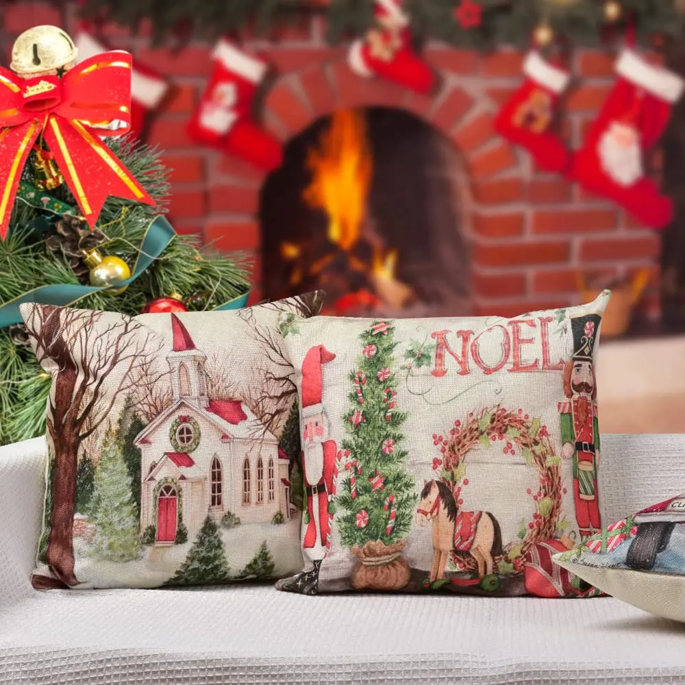 Hlonon Christmas Pillow Covers 18 x 18 Inches Set of 4 | Xmas Series Zippered Square Pillowcase - view 7