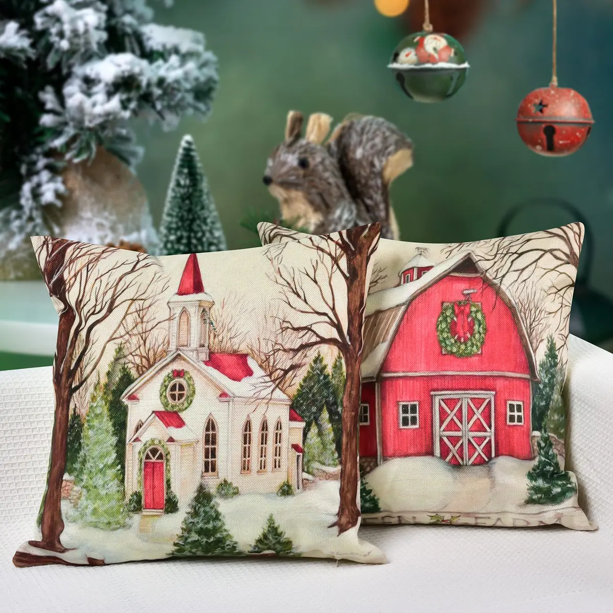 Hlonon Christmas Pillow Covers 18 x 18 Inches Set of 4 | Xmas Series Zippered Square Pillowcase - view 4