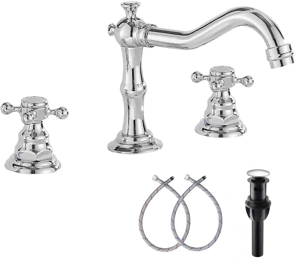 GGStudy Two Handles Three Holes Bathroom Sink Faucet Chrome 8-16 inch | Widespread 3-Hole Design - main product image