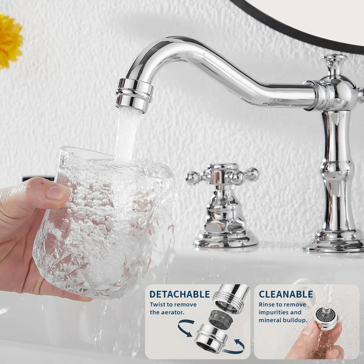 GGStudy Two Handles Three Holes Bathroom Sink Faucet Chrome 8-16 inch | Widespread 3-Hole Design - view 4
