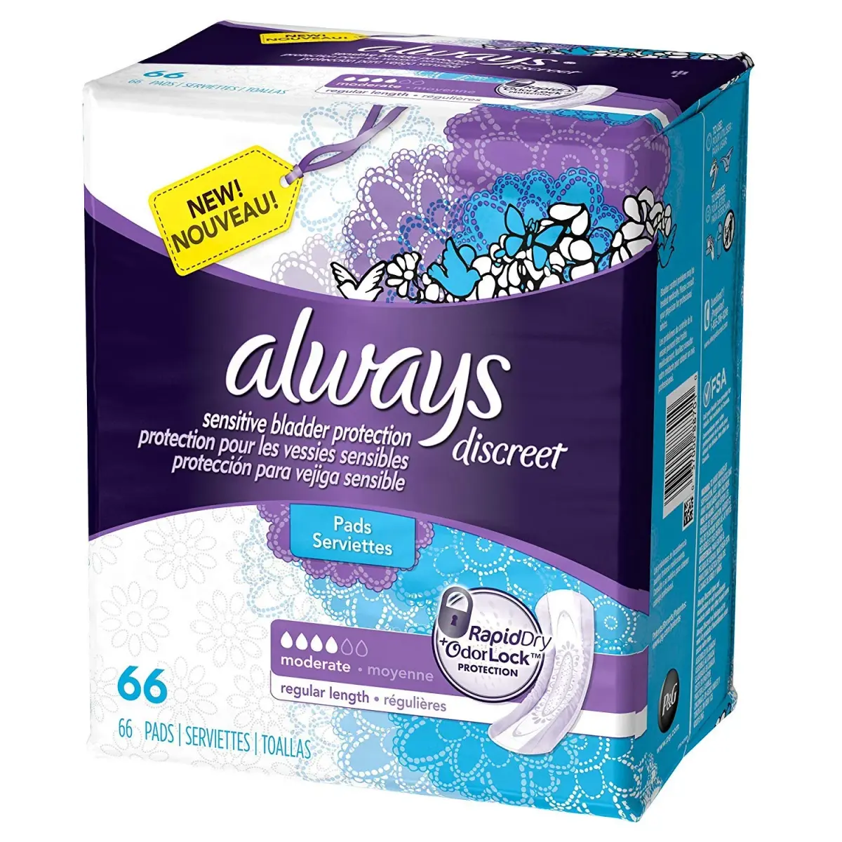 Always Discreet Incontinence Pads Moderate Regular Length 132 Count | USA Imported, Duties Included - main product image