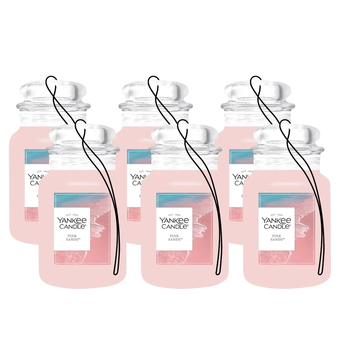 Yankee Candle Pink Sands Paper Car Jar Air Freshener, Pack of 6 | Long-Lasting Car Fragrance - main product image