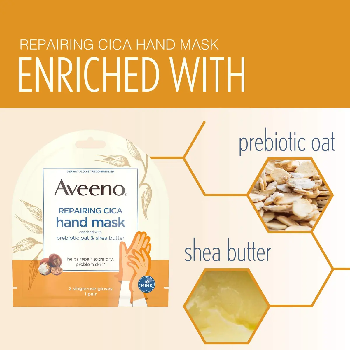 Aveeno Repairing Cica Hand Mask With Prebiotic Oat and Shea Butter, 6 Count | Restores Moisture to Extra Dry Skin - view 5