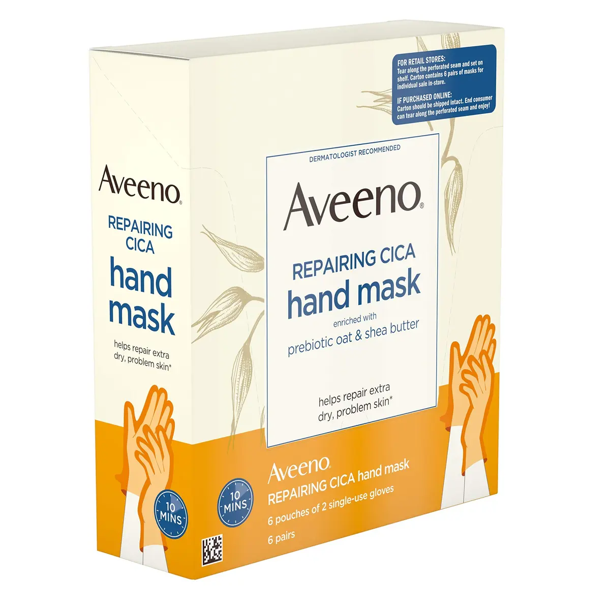 Aveeno Repairing Cica Hand Mask With Prebiotic Oat and Shea Butter, 6 Count | Restores Moisture to Extra Dry Skin - view 6