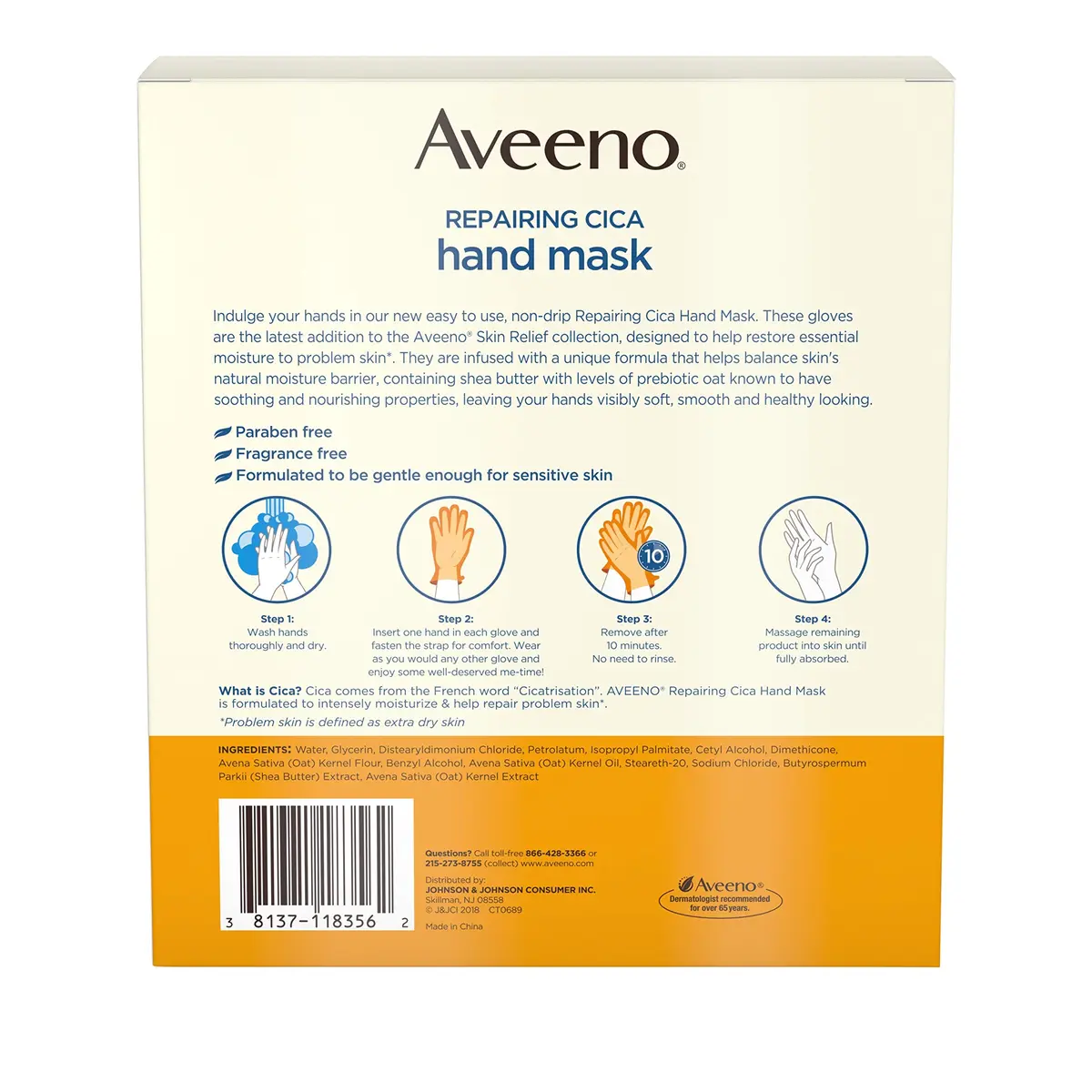 Aveeno Repairing Cica Hand Mask With Prebiotic Oat and Shea Butter, 6 Count | Restores Moisture to Extra Dry Skin - view 9