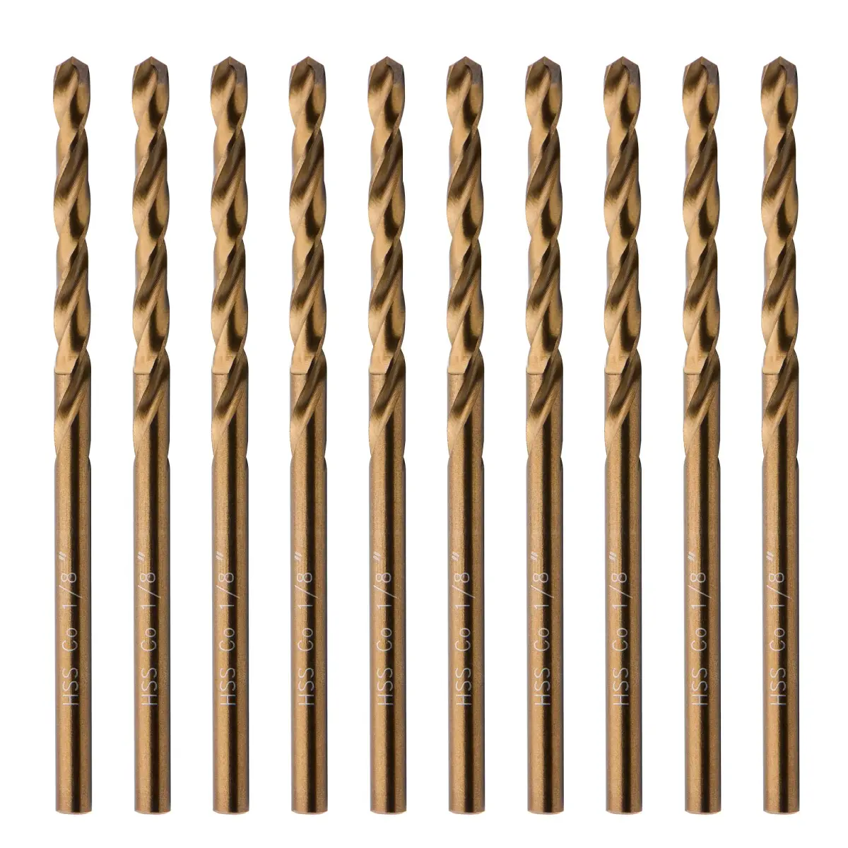 SPKLINE 10 Pcs 3.2mm (1/8") Cobalt Drill Bit Set | M35 High Speed Steel Jobber Length Twist Bits for Hard Metal - main product image