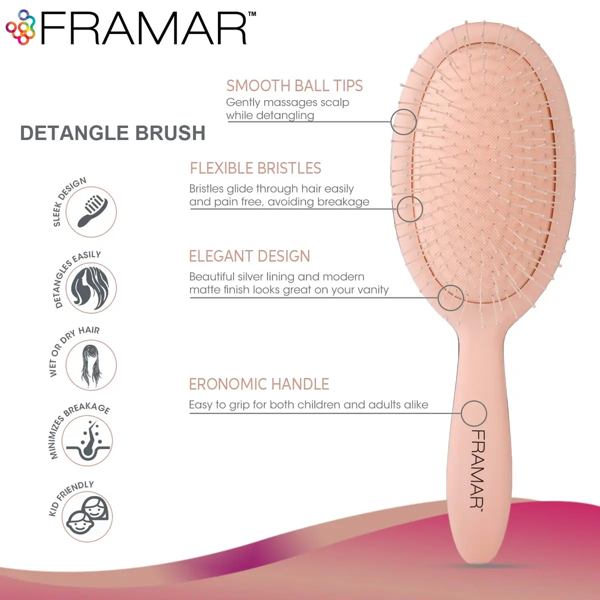 FRAMAR Detangling Hair Brush for All Hair Types | Gentle & Time-Saving (70-120 chars) - view 2