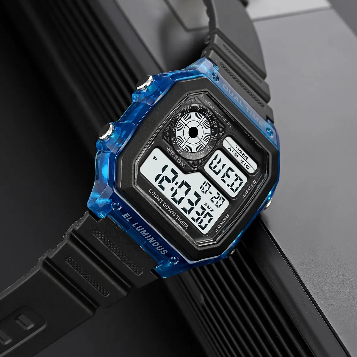 PASOY Men's Digital Sport Watch Waterproof Dual Time Stopwatch Countdown | Water-Resistant 50M, Lightweight & Durable - view 5
