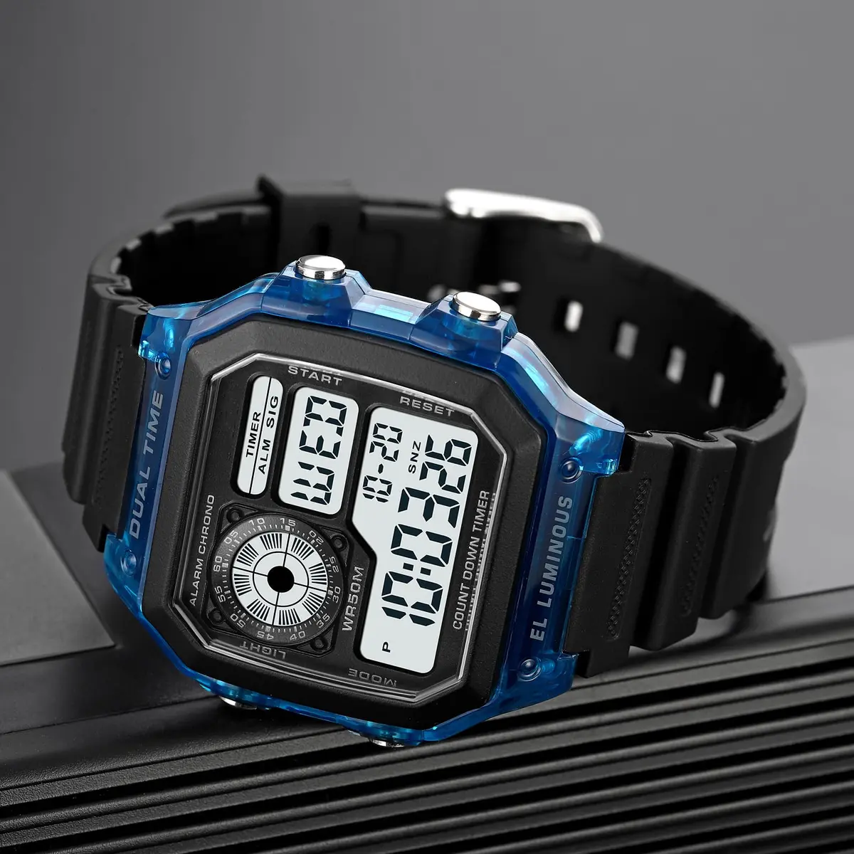 PASOY Men's Digital Sport Watch Waterproof Dual Time Stopwatch Countdown | Water-Resistant 50M, Lightweight & Durable - view 6