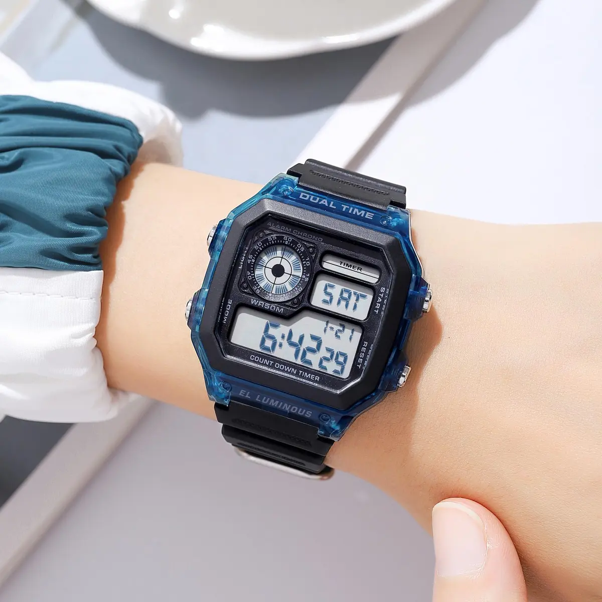 PASOY Men's Digital Sport Watch Waterproof Dual Time Stopwatch Countdown | Water-Resistant 50M, Lightweight & Durable - view 7