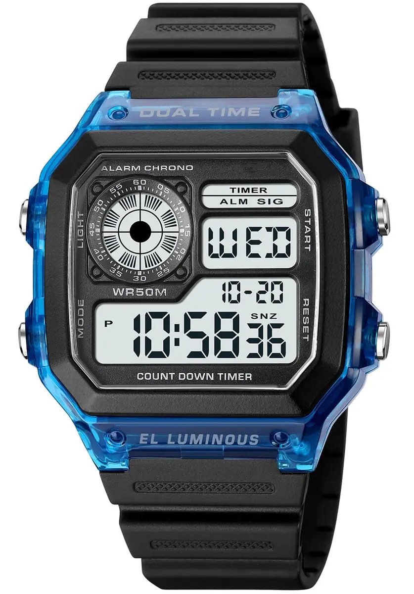 PASOY Men's Digital Sport Watch Waterproof Dual Time Stopwatch Countdown | Water-Resistant 50M, Lightweight & Durable - view 2