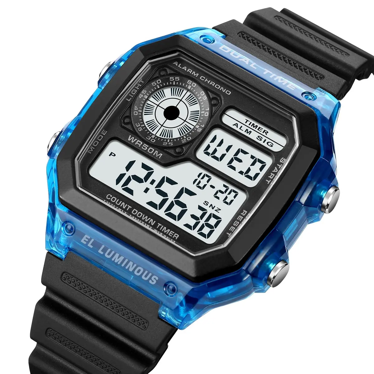 PASOY Men's Digital Sport Watch Waterproof Dual Time Stopwatch Countdown | Water-Resistant 50M, Lightweight & Durable - view 3