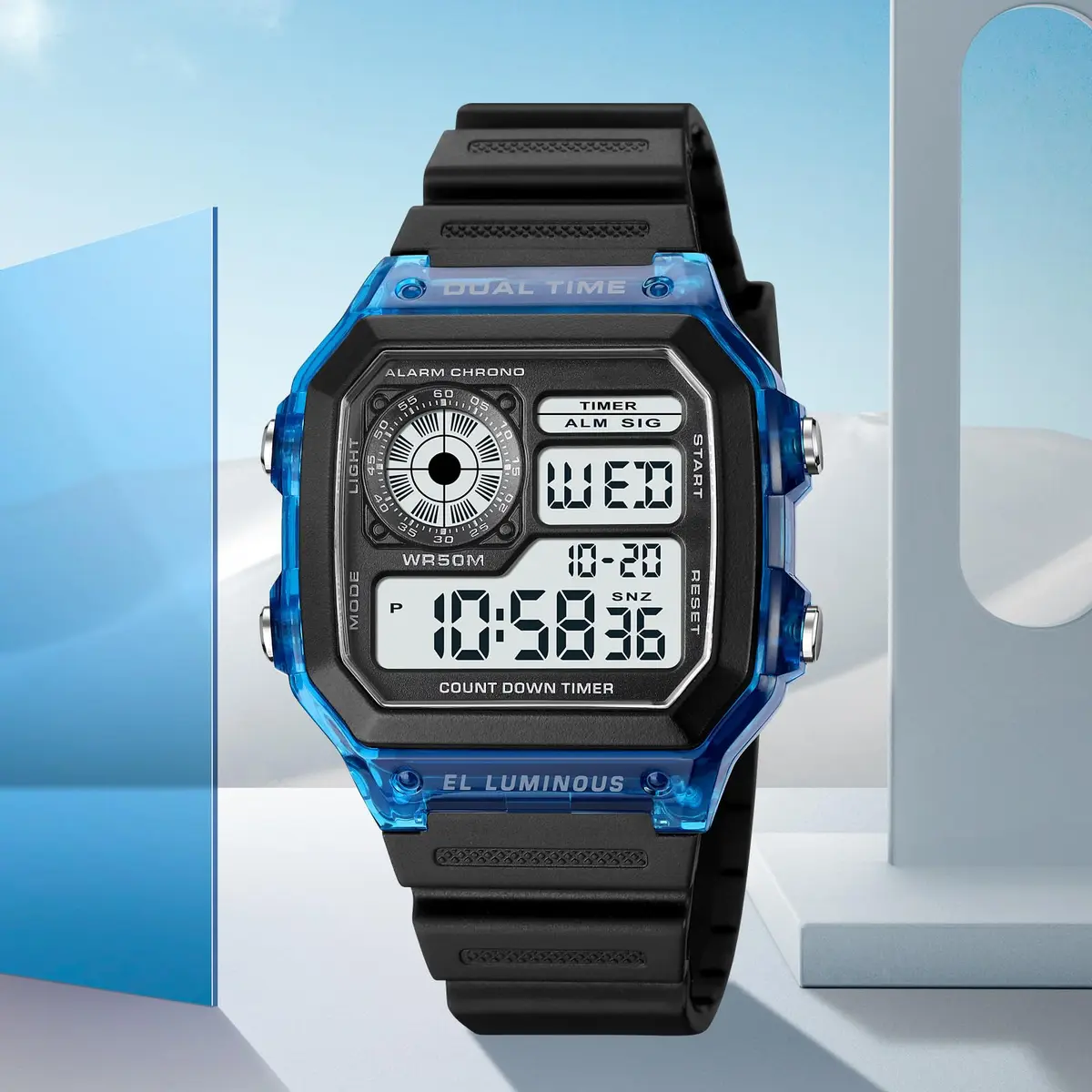 PASOY Men's Digital Sport Watch Waterproof Dual Time Stopwatch Countdown | Water-Resistant 50M, Lightweight & Durable - view 4